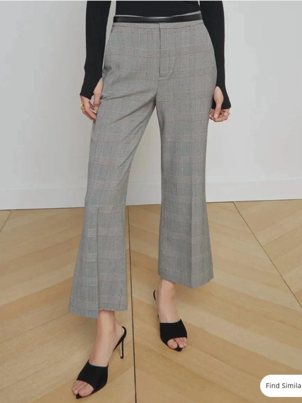 L'Agence Stacey Cropped Flare Trouser in Ivory Black Glen Plaid Sz 8